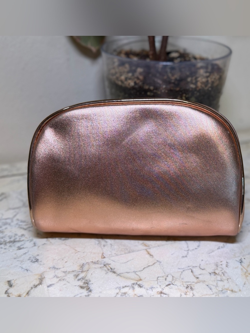 Metallic Rose Gold Cosmetic Pouch
